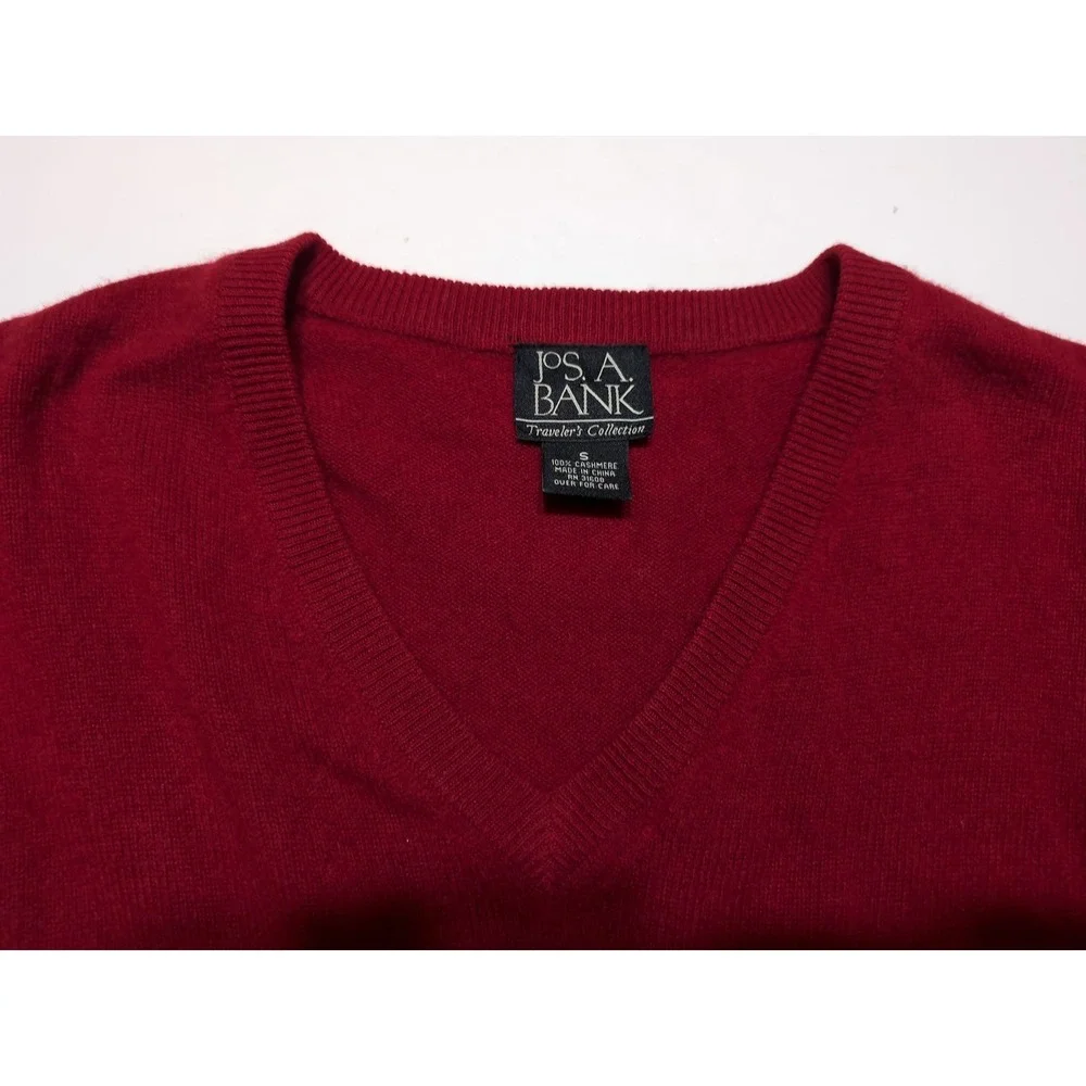 JOS A BANK 100% Cashmere Sweater Men's Small S Crewneck Red ~ Flaws